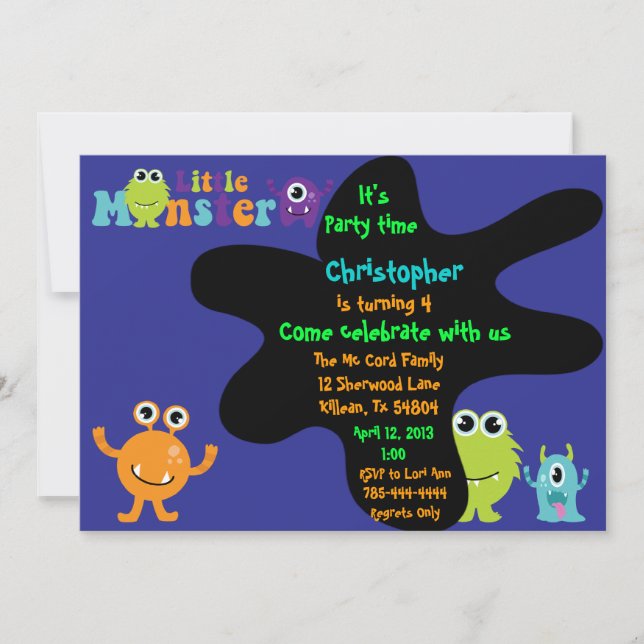 Little Monster Birthday Party Invitation (Front)