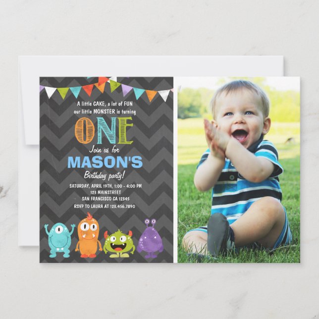 Little Monster Birthday Party Invitation Chalk (Front)