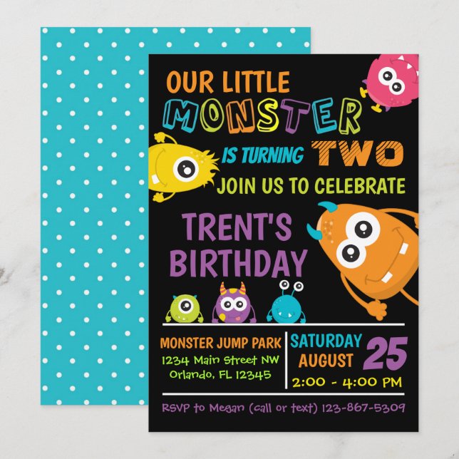 Little Monster Birthday Party Invite (Front/Back)