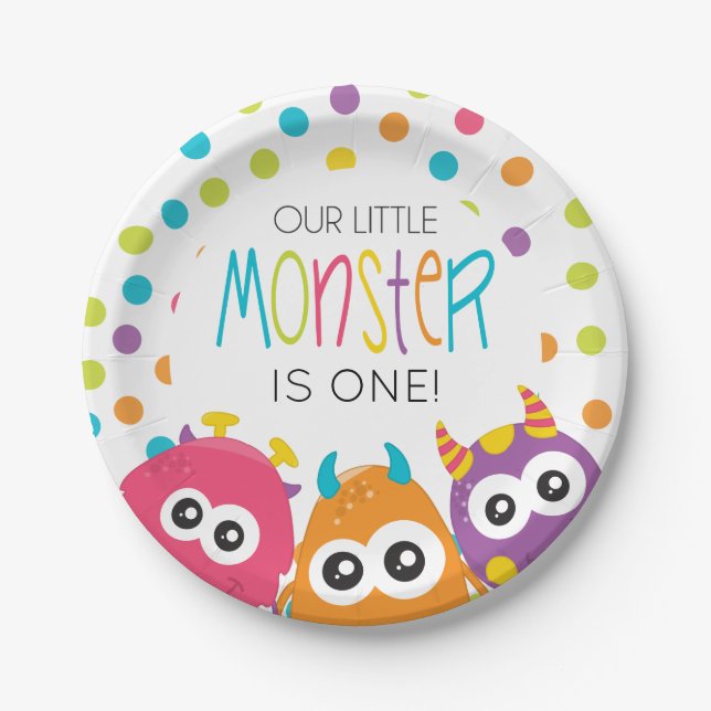 Little Monster birthday party paper plates (Front)