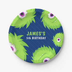 Little Monster Blue and Green Paper Plate