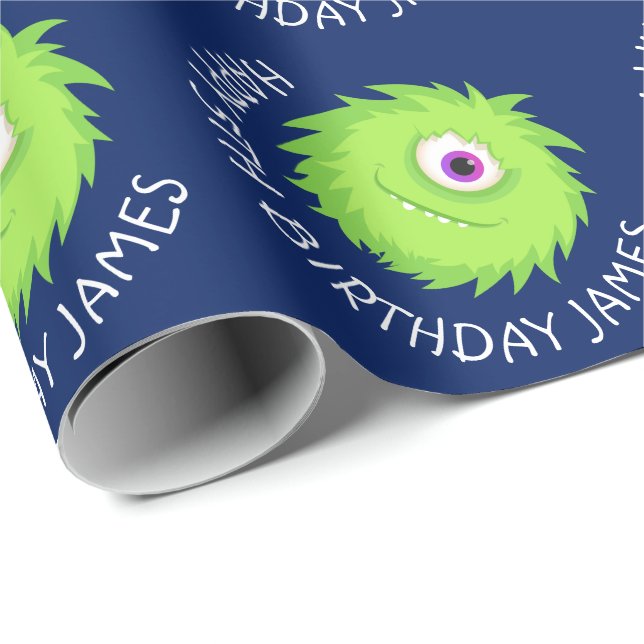 Little Monster Blue Green Personalized Wrapping Paper (Roll Corner)