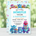 Little Monster Boy 1st Birthday Invitation<br><div class="desc">First Birthday Invitation with cute colourful happy monsters. Cute funny design for 1st Birthday or any Birthday for a little boy,  fully editable template. Easily personalise all the text. Please visit the store for the full line of products that are available :) - Kate Eden Art</div>