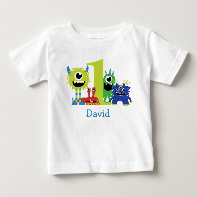Little Monster Boy 1st Birthday Outfit Baby T-Shirt (Front)