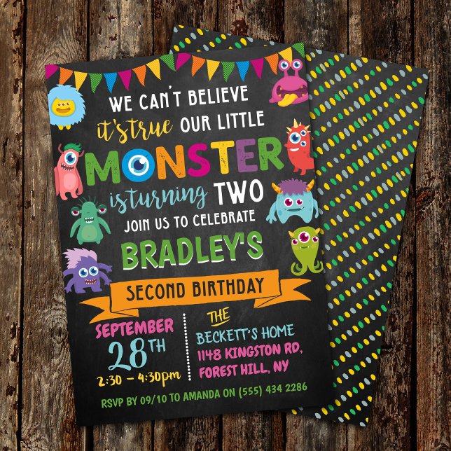 Little Monster Chalkboard 2nd Birthday Invitation (Creator Uploaded)