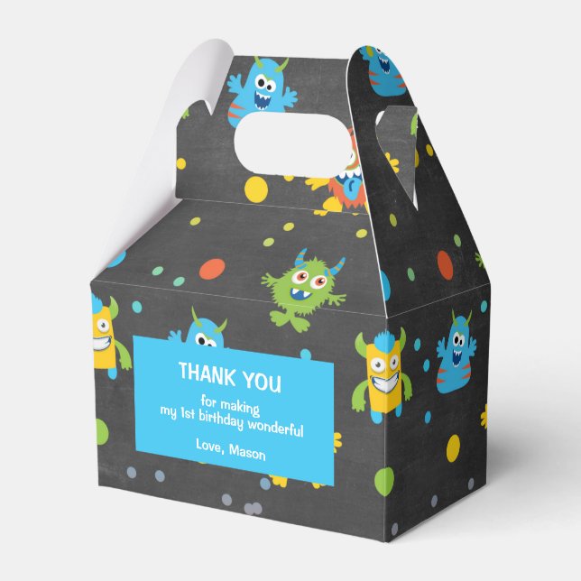 Little monster chalkboard themed birthday favour box (Front Side)