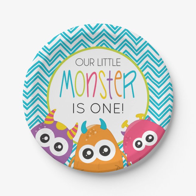 Little Monster First Birthday Party Plates (Front)