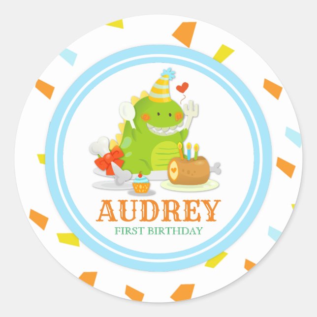 Little Monster Green Dino Birthday Baby Shower Classic Round Sticker (Front)