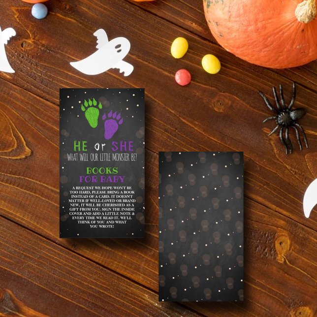 Little Monster Halloween Gender Reveal Party Book Enclosure Card (Creator Uploaded)