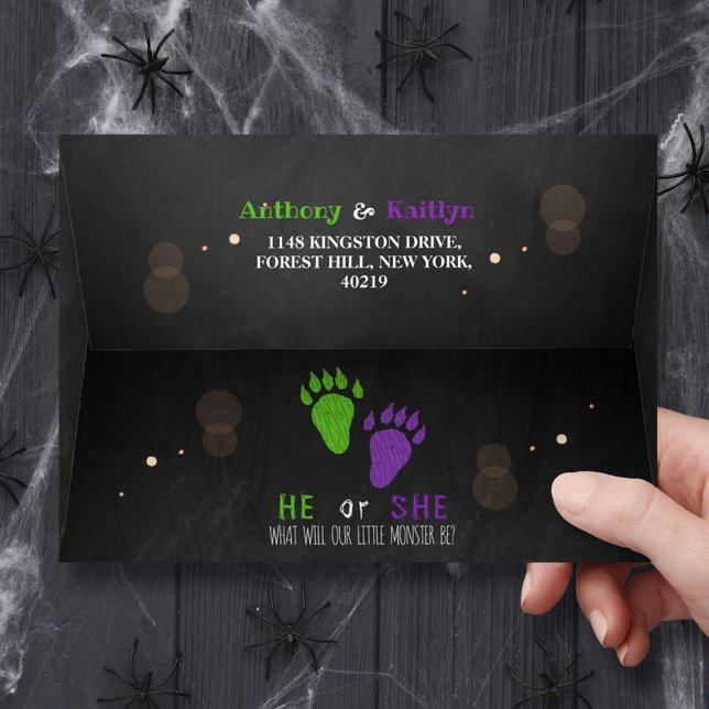 Little Monster Halloween Gender Reveal Party Envelope (Creator Uploaded)