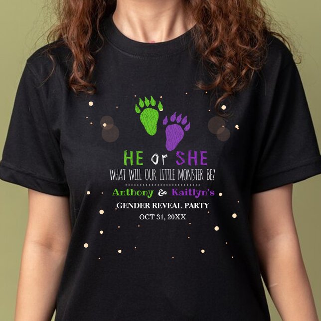 Little Monster Halloween Gender Reveal Party Tri-Blend Shirt (Creator Uploaded)