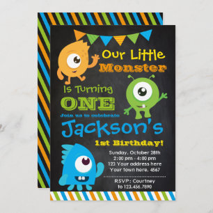 Little Monster Invitation, Chalkboard Invitation