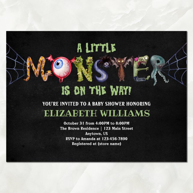 Little Monster Letters Halloween Baby Shower Invitation (Front)