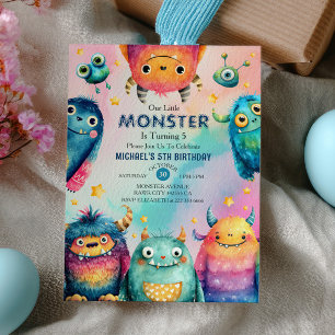 Little Monster Mash Colourful Kids Birthday Party  Invitation