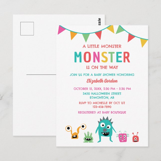 Little Monster on the way Baby Shower Halloween  Postcard (Front/Back)