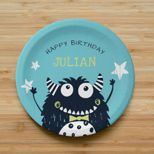 Little Monster Personalised Kids Birthday Party Paper Plate