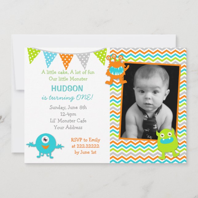 Little Monster Photo Birthday Invitations (Front)