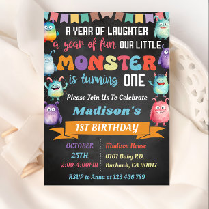 Little Monster Themed 1st Birthday Party Invitation