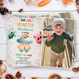 Little Monster Themed 1st Birthday Party Photo Invitation