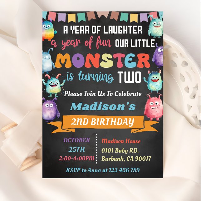  Little Monster Themed 2nd Birthday Party  Invitation (Creator Uploaded)
