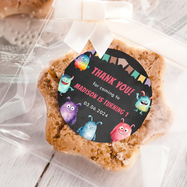  Little Monster Themed Birthday Party Classic Round Sticker (Creator Uploaded)