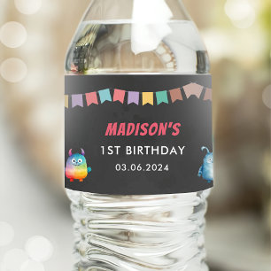 Little Monster Themed Birthday Party Water Bottle Label