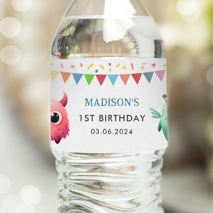 Little Monster Themed Birthday Party Water Bottle Label