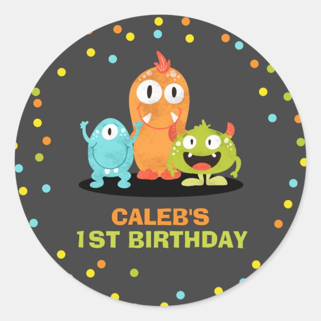 Little Monster Topper Envelope Seal Boy Birthday (Front)