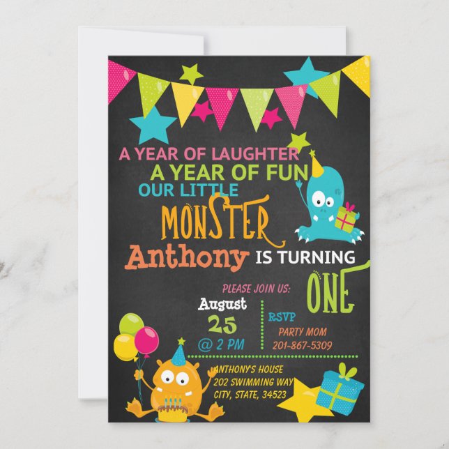 Little Monster Turning ONE Birthday Invitation (Front)