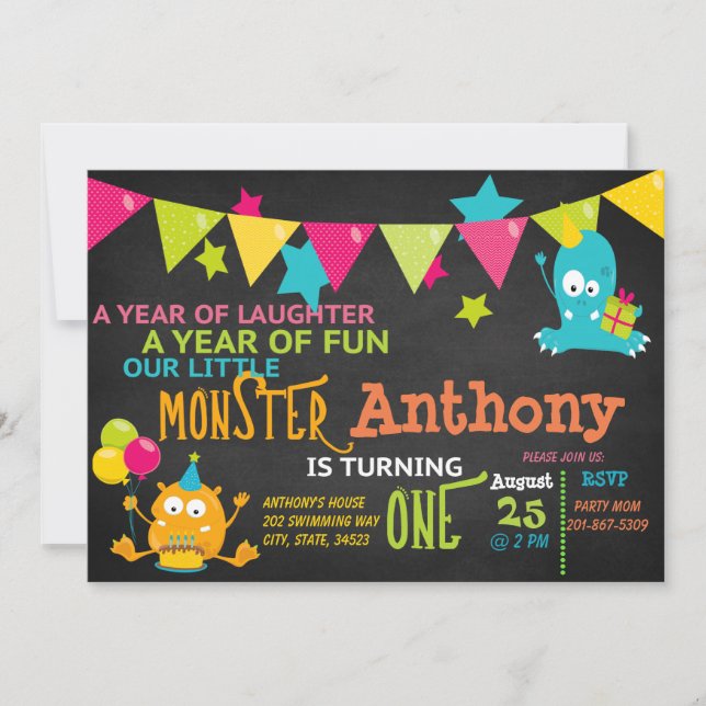 Little Monster Turning ONE Birthday Invitation (Front)
