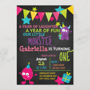 Little Monster Turning ONE Birthday Invitation