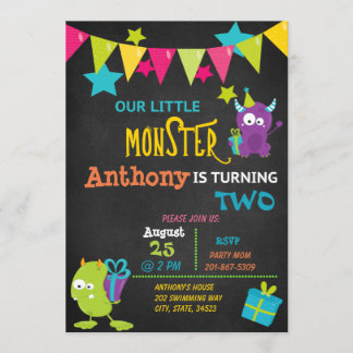 Little Monster Turning Two Birthday Invitation