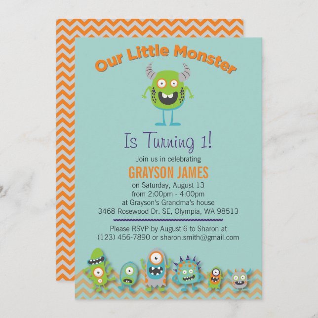 Little Monsters Birthday Party Invitation (Front/Back)