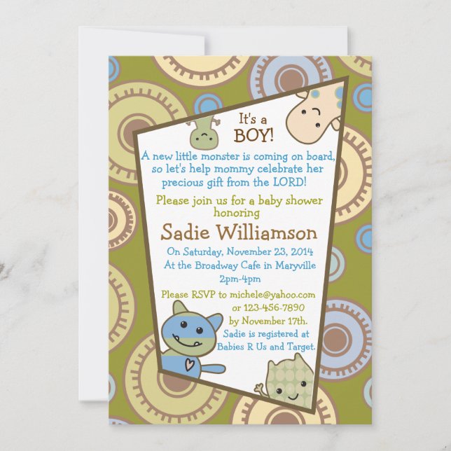 Little Monsters Christian Baby Shower Invitation (Front)