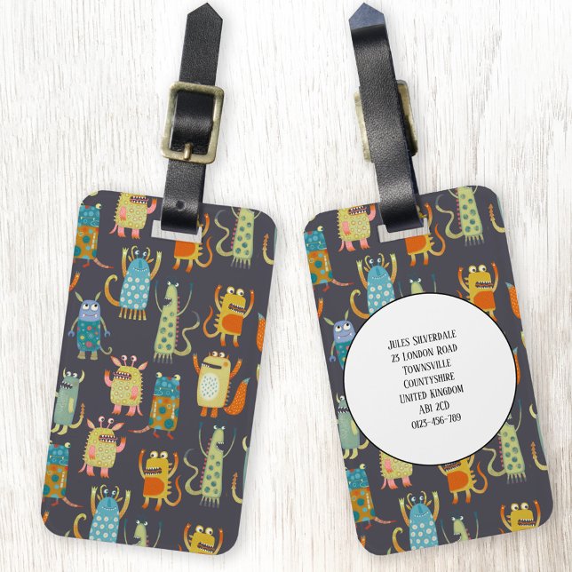 Little Monsters Custom Name Luggage Tag (Fun little monsters personalized details luggage tag)