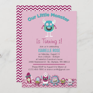 Little Monsters Girl Birthday Party Invitation