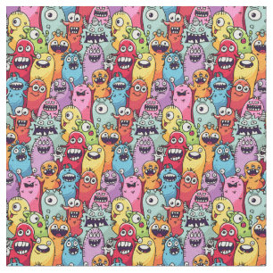 Little monsters kids nursery funny faces Fabric