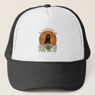 Little Morning Pick Me Up Halloween Ghost Skull Mu Trucker Hat