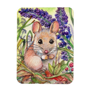 Little Mouse and Purple Flowers Magnet