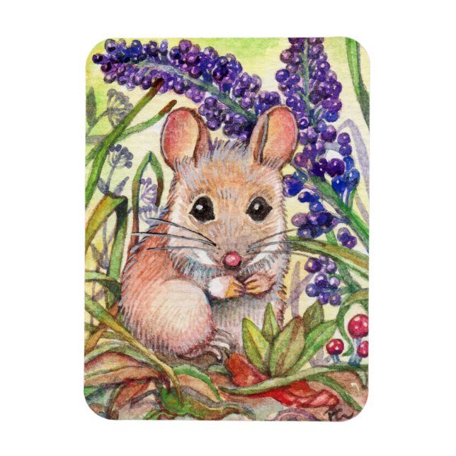 Little Mouse and Purple Flowers Magnet (Vertical)