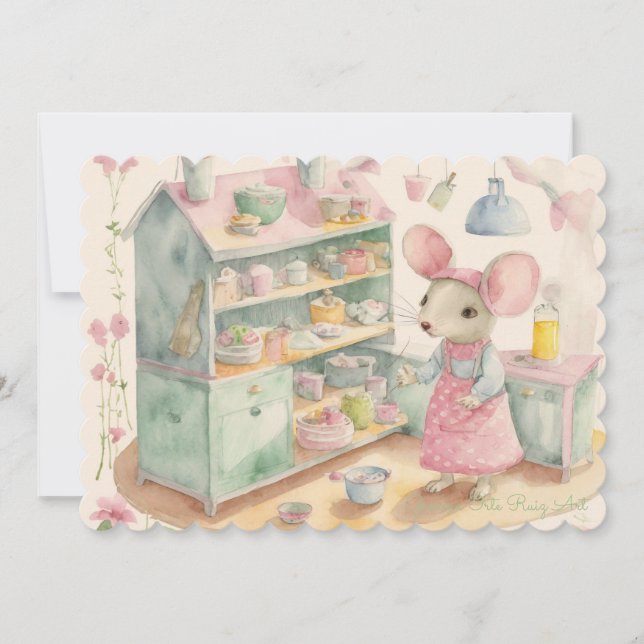 Little mouse at kitchen. holiday card (Front)