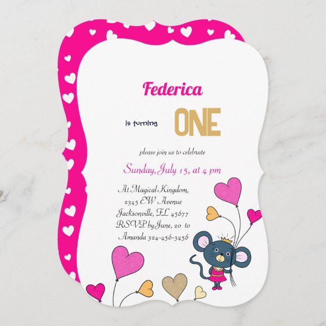 Little mouse birthday invitation  (Front/Back)