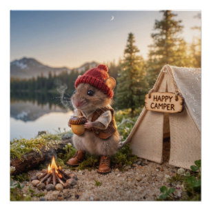 Little Mouse Camping by a Mountain Lake Poster