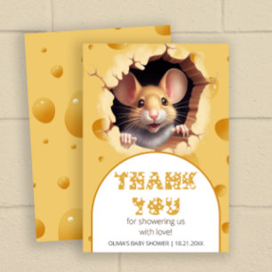 Little mouse in cheese Baby Shower Thank you Card