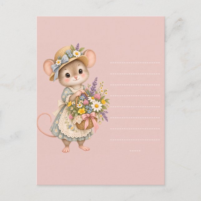 Little Mouse Wildflower Basket Postcard (Front)