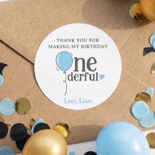 Little Mr Onederful Birthday Balloon Thank You Classic Round Sticker