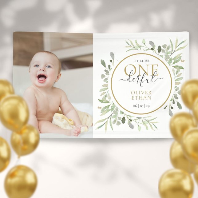 Little Mr ONEderful Cute Boy First Birthday Photo Banner (Little Mr ONEderful Cute Boy First Birthday Photo Banner)