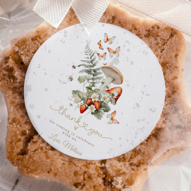 Little Mushroom Baby Shower forest Baby Shower Classic Round Sticker (fall baby shower, woodland baby shower, rustic baby shower, little mushroom baby shower, gender neut)