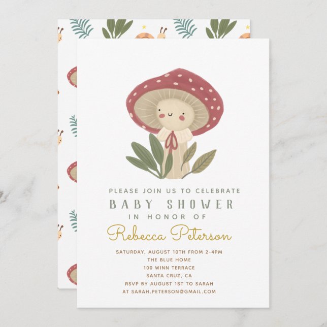 Little mushroom Baby Shower Invitation (Front/Back)