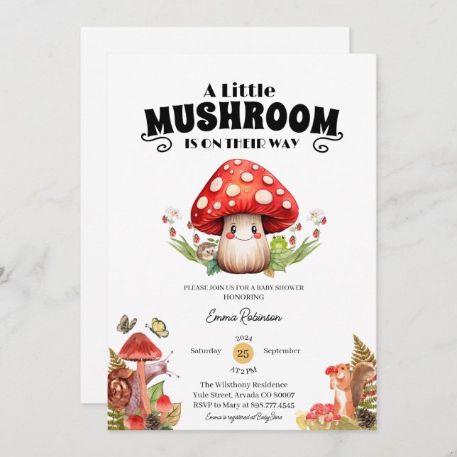 little mushroom butterfly moth  baby shower invitation (Front/Back)